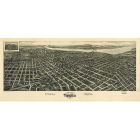 Aero view of Tulsa, Oklahoma 1918., large historic panoramic map reprint measured in inches 78x36