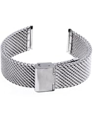 22mm Unisex Thick Mesh Steel Watch Band Strap Bracelet Fold Over Buckle Silver