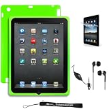 Green Smooth Durable Protective Silicone Gel Skin Cover Case for New Apple iPad 2 ( Only for iPad 2nd Generation ) * Includes High Quality HD Noise Filter Earphones with Microphone