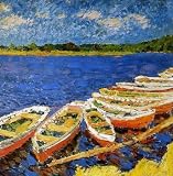 12X12 inch Yakovlev Mikhail Boats on the river Moscow Canvas Art
