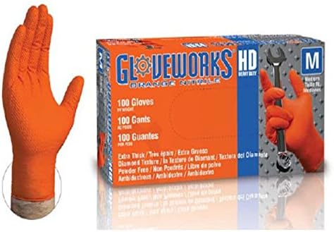 X-Large 8 mil Orange Diamond Textured Nitrile Powder Free Heavy Duty Gloveworks HD® Premium Industrial Glove - 100 Per Box