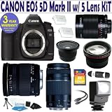 Canon EOS 5D Mark II 5 Lens Deluxe Kit with Sigma 28-70 F2.8-4 DG Lens - Canon EF 75-300mm f/4-5.6 III Telephoto Zoom Lens - Rokinon 500mm Mirror Lens - .40x Fisheye Lens - 2.2x Telephoto Lens - 16 GIG Memory Card - 3 Year Celltime Warranty