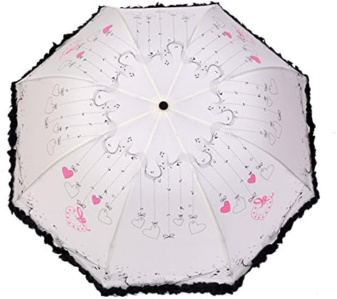 Heart Shapes Printed Women's Lace Style Sunny Rainy Umbrella (White)