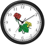 Red and Yellow Rose Flowers Wall Clock by WatchBuddy Timepieces (Black Frame)