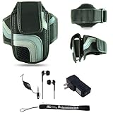 Black Adjustable Deluxe Sportband / Workout Armband with Adaptable Neck Str ....