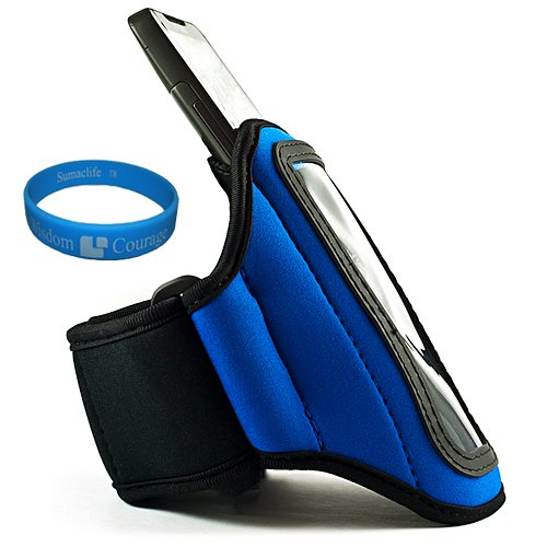 Premium Athletes Choice Durable Moisture Resistant Neoprene Workout Armband with Adjustable Velcro Strap for Apple iPod Touch 5th Generation and iPod Touch 4th Generation (Many Colors Available), Blue + SumacLife TM Wisdom Courage Wristband