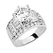 14K White Gold Solitaire CZ Cubic Zirconia High Polish Finish Ladies Wedding Engagement Ring Band with Baguette & Round Side Stone