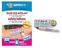Quick Stick Write-on! Child ID Tattoos for Girls 6pk. with FREE Tattoo Marking Pen by SafetyTat. Write your mobile number on this child id safety tattoo so in the event you and your child are separated, a helpful adult can see the number, call it, and you can be reunited quickly!