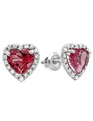 1.35 Carat (ctw) 10k White Gold Heart Pink Rhodolite & White Diamond Ladies Halo Stud Earrings