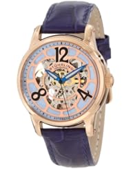 Stuhrling Original Womens 365.134C8 Vogue Audrey Rosetta Automatic Skeleton Mother-Of-Pearl Dial Blue Leather Strap Watch