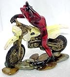 Red Tree Frog On Yellow Dirt Bike Figurine Motorcycle