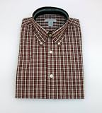 Van Heusen No Iron Red Plaid Short Sleeve Dress Shirt Large 16-16.5