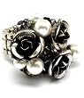 Gothic Rockabilly Silver Rose, Pearl and Crystal Chunky Victorian Fashion Ring