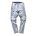 Feinste Men's Slim Fit Distressed Denim Biker Jeans (30W, Light Blue)