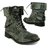 New Black Army Military Combat Worker Buckle Flat Lace Ankle Boots Sz 3-8