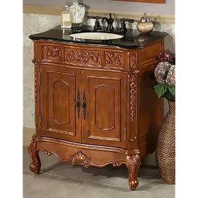 Winslow 33 Inch Black Granite Top Oak Sink Cabinet, 37Hx33W, AN OAK BLK GRNT by Home Decorators Collection