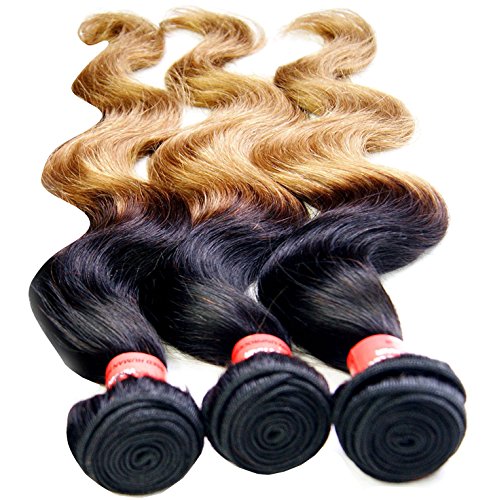 NEW 3 Bundles/300g Black ombre Gold 6A Remy Brazilian Hair Extension Human Hair Weft 14'+16'+18'