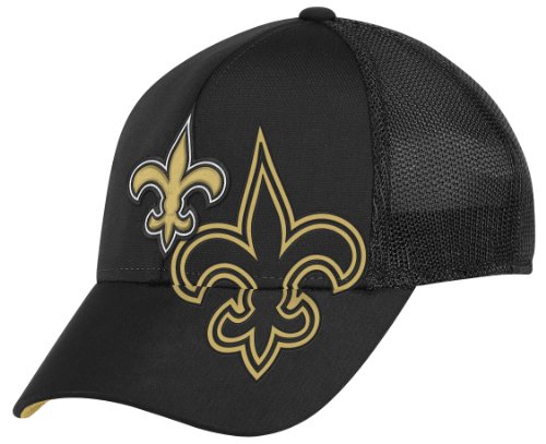 NFL Men's New Orleans Saints End Zone Structured Flex Hat - Tw86Z (Black, Large/X-Large)