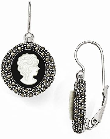 Sterling Silver Marcasite Cameo Leverback Earrings
