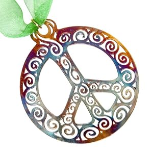 Filigree Peace Symbol Ornament with Ribbon