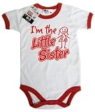 from Dirty Fingers Dirty Fingers Im the Little Sister - Baby & Toddler Short Sleeve Bodysuit, 3-6 months, White with Red Trim