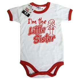 Dirty Fingers � I'm the Little Sister - Baby & Toddler Short Sleeve Bodysuit, 3-6 months, White with Red Trim