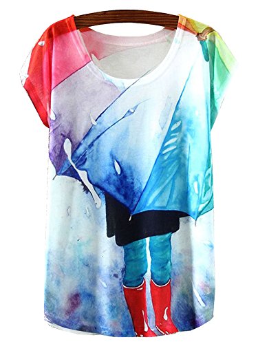 KaiTingu Women's Short Sleeve Rain Umbrella Graphic Print Vintage T Shirt White
