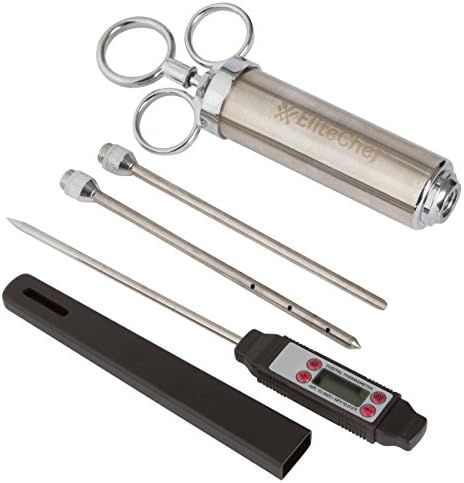 Meat Injector and Digital Meat Thermometer (VALUE PACK) | 2-oz Stainless Steel Meat Marinade Injector with Two Needles and Digital Meat Thermometer