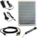 Silicone Skin Cover Case, USB 2in1 Data Cable, Car Charger, and Wall Charger with 4-Inch eBigValue TM Determination Hand Strap for the Sony Reader eBook Touch Edition PRS-600