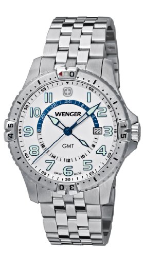 Wenger Mens 77079 Squadron GMT White Dial Steel Bracelet Watch Wenger Mens 77079 Squadron GMT White Dial Steel Bracelet Watch