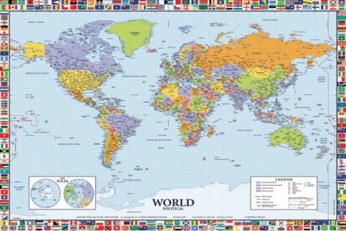 Childrens Toyshop  Kitchen & Housewares : MAP OF THE WORLD WITH FLAGS IND HUGE LAMINATED / ENCAPSULATED POSTER Measures 36 X 24 Inches (91.5 X 61 CM)