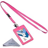 Wisdompro&reg; 2-Sided Vertical Style PU Leather ID Badge Holder with 1 ID Window and 1 Card Slot and 1 piece 23 inch Polyester Detachable Neck Lanyard / Strap - Hot Pink