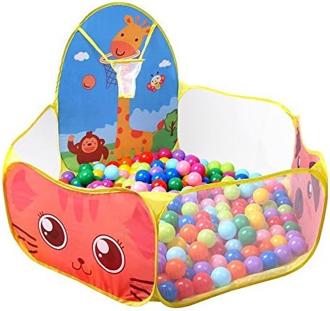 FocuSun Kids Ball Pit Playpen Indoor and Outdoor Portable Pop up Hexagon Children Baby Toy Play Tent with Basketball Hoop and Zippered Storage Bag, Lemon Yellow, 47.2 inches (Balls Sold Separately)
