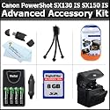 8GB Advanced Accessory Kit For Canon PowerShot SX130 IS SX130IS SX150 IS SX150IS Digital Camera Includes 8GB High Speed SD Memory card + USB 2.0 Card Reader + 4AA High Capacity Rechargeable NIMH Batteries And AC/DC Rapid Charger + Deluxe Case + More