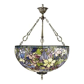 Dale Tiffany 1051/3LTH Magnolia Pendant Light, Antique Brass and Art Glass Shade