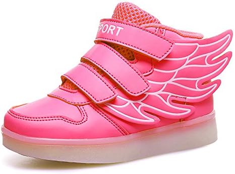JustCreat Kid Boy Girl LED Light Up Sneaker Athletic Wings Shoe High Student Dance Boot USB Charge