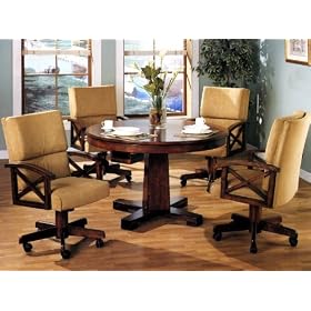 3-in-1 Solid Oak Wood Pool Poker Game Dining Table Chairs set by Coaster Company