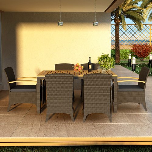 Arbor 7 Piece All-Weather Wicker Patio Dining Set with Sunbrella Canvas Charcoal (54048-0000) Cushions