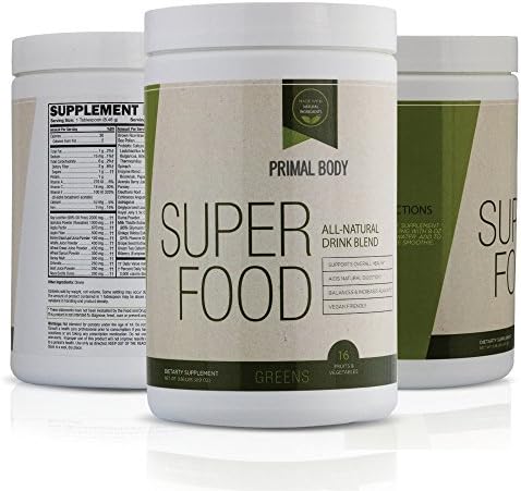 Natural Greens Superfood- Increase Energy + Immunity, Alkalize, Detox, & Cleanse the Body- Antioxidant Rich Combination: Spirulina, Wheat Grass, Barley, Alfalfa and 20+ More- By Primal Body