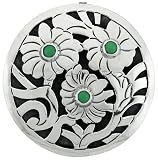 Sterling Silver 1 5/8 (41 mm) Floral Brooch Pin / Pendant w/ Green Crystals