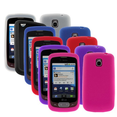 GTMax 6 Silicone Skin Soft Cover Case (Black + Red + Hot Pink + Purple + Blue + Clear) for T-Mobile LG Optimus T P509