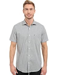 Apparel: Nautica Mens Short Sleeve Wrinkle Resistant with Pocket Small Plaid Union Blue Button-up Shirt XL