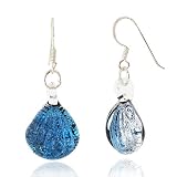 Sterling Silver Hand Blown Venetian Murano Glass Earrings Sea Shell Shaped, Ocean Blue Fashion Fashion Jewelry for Women, Teens, Girls