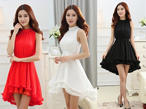 [Kapua] ヘム ライン アシンメトリー フリル ノースリーブ ワンピース レディース OP (3色 展開)