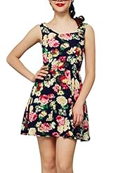 Spring Cocktail Vintage Sleeveless Floral Print Party Dress 