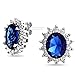 5CT Oval Royal Blue Stud Earrings For Women Simulated Sapphire CZ Halo Crown .925 Sterling Silver
