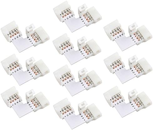 DQDF 10x L Shape (22pcs Clips Included) 4 Pins 10mm Connector Non-waterproof Quick Splitter for 3528/5050 SMD RGB LED Flexible Strip Lights,right Angle Corner Connector, Strip to Strip,12v,48w