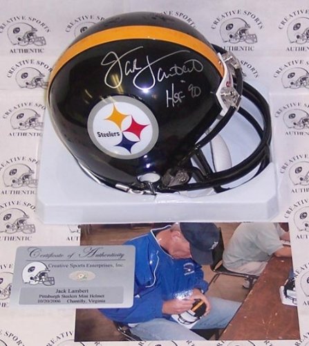 Jack Lambert Autographed/Hand Signed Pittsburgh Steelers Mini Helmet with HOF 90 Inscription