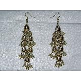Gift for Her- Golden Silver Finish Meenakari Work Dangling Earrings Set