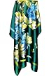 SilkNOW Hand Painted Deep Green 100% Silk Satin Scarf with Beautiful Multi Colored Floral Pattern